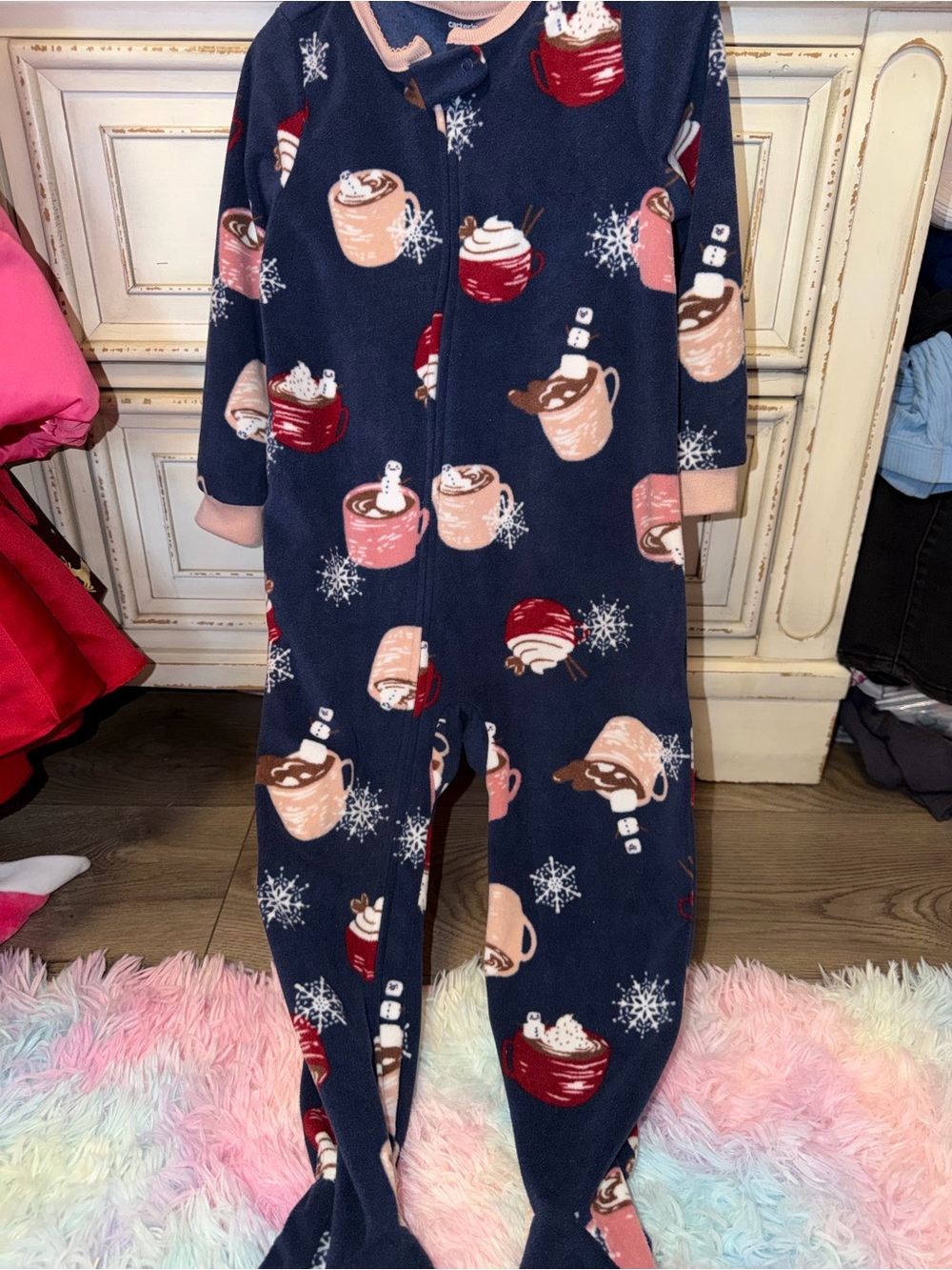 Carter's Navy and Pink Winter Print Footed Pajamas